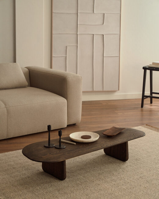 Kave Home Pirita salontafel van massief eikenhout met donkere afwerking 147 x 65 cm FSC 100%