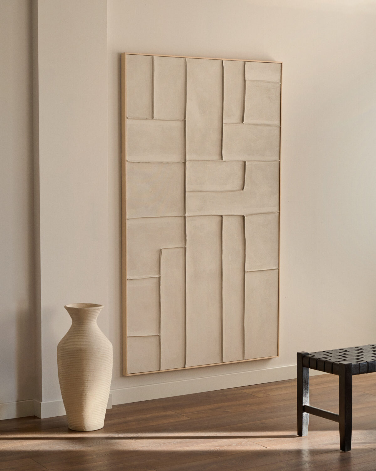 Kave Home Linnen schilderij Klis met geometrische vormen wit 120 x 200 cm - Afbeelding 2