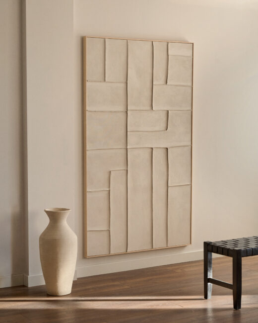 Kave Home Linnen schilderij Klis met geometrische vormen wit 120 x 200 cm