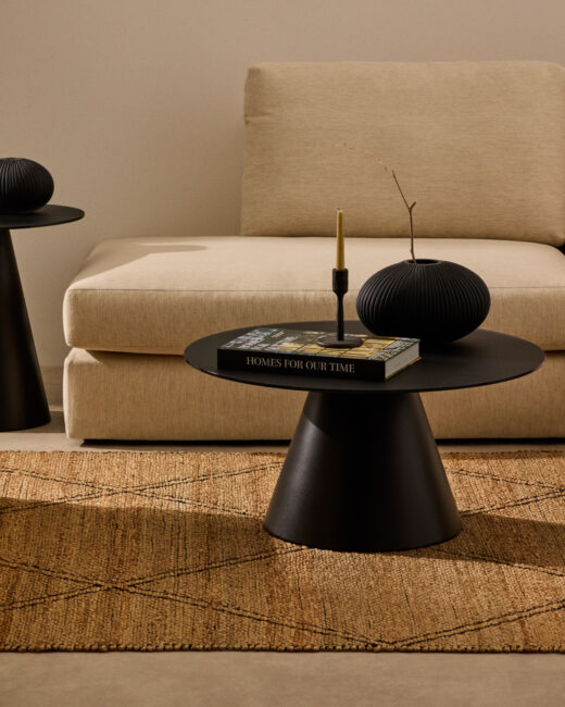 Kave Home Wilshire salontafel van gehard glas en metaal, zwart, Ø 80 cm