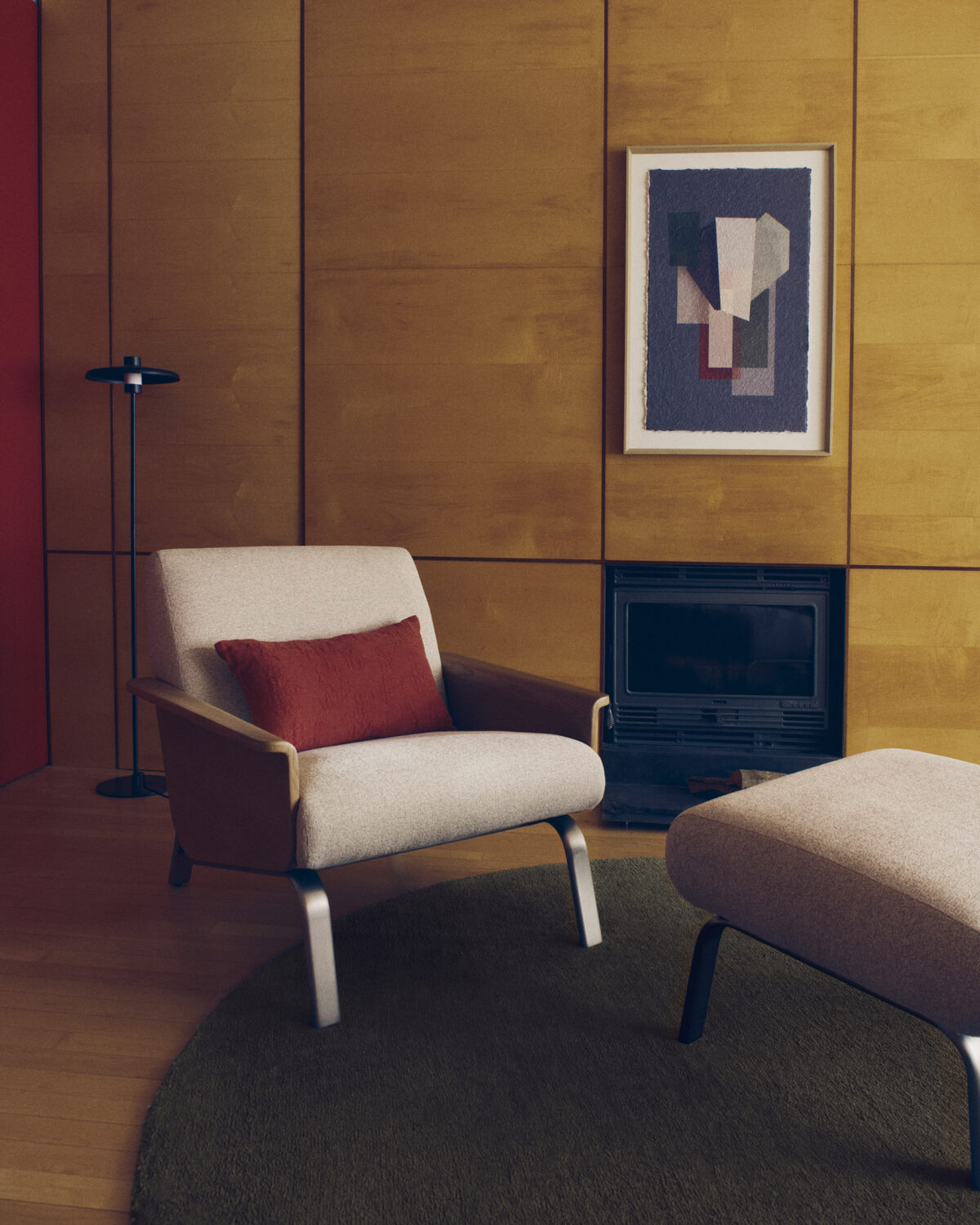 Kave Home Amsen voetenbankje in beige met geborstelde roestvrijstalen poten 68 x 55 cm - Afbeelding 3