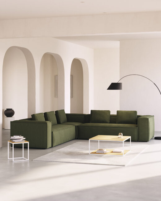 Kave Home Blok 6-zitshoekbank in dik groen ribfluweel 320 x 320 cm FSC Mix Credit