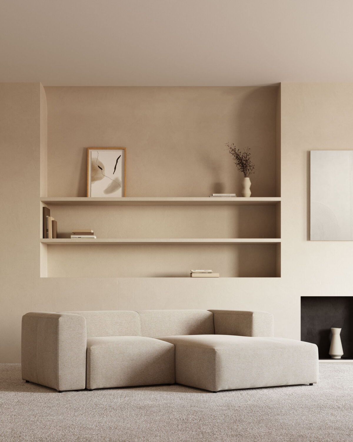 Kave Home Blok 2-zitsbank in beige chenille met een chaise longue rechts 240 cm FSC Mix Credit - Afbeelding 2