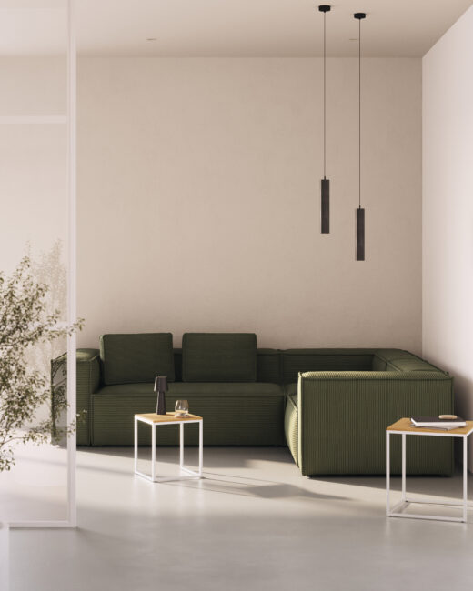 Kave Home Blok 3-zitshoekbank in dik groen ribfluweel 290 x 230 cm / 230 cm 290 cm FSC Mix Credit