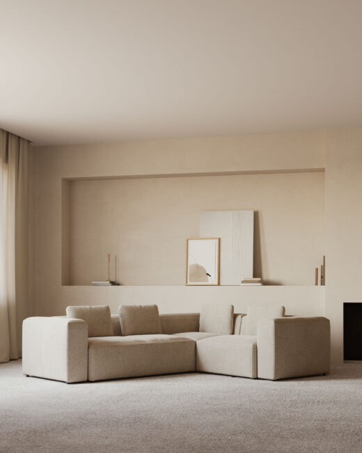 Kave Home Blok 3-zitshoekbank in beige chenille 290 x 230 cm / 230 cm 290 cm FSC Mix Credit