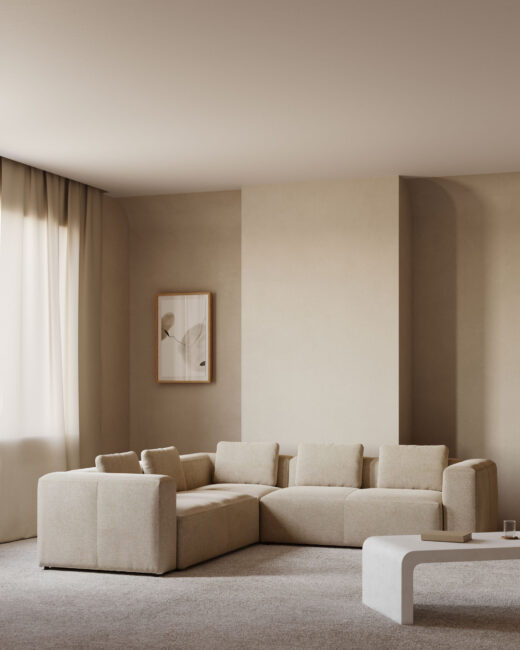 Kave Home Blok 5-zitshoekbank in beige chenille 320 x 290 cm / 290 x 320 cm FSC Mix Credit