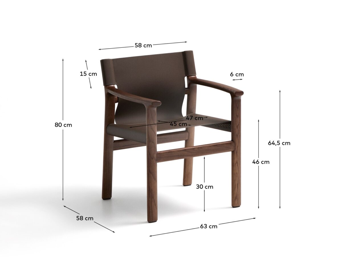 Kave Home Donkerbruine Jan stoel gemaakt van gerecyclede leervezels en massief essenhout met afwerking in notelaarhouteffect FSC 100% - Afbeelding 10