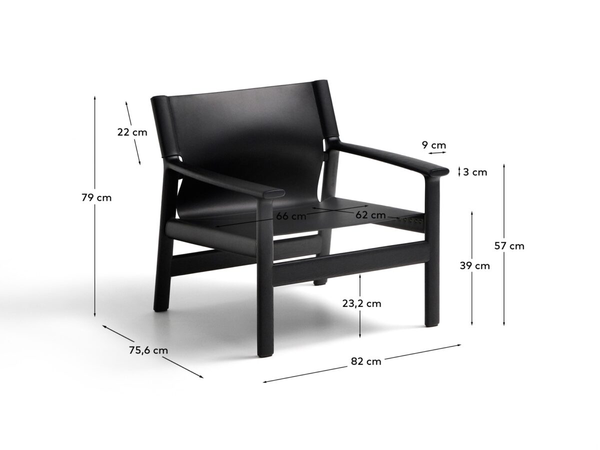 Kave Home Zwarte Jan fauteuil gemaakt van gerecyclede leervezels en massief essenhout met afwerking in zwart FSC 100% - Afbeelding 9