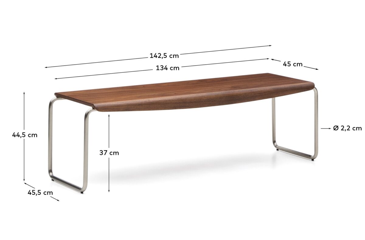 Kave Home Tarsel bank gemaakt van  walnootfineer met geborsteld roestvrij stalen frame 142 cm - Afbeelding 8