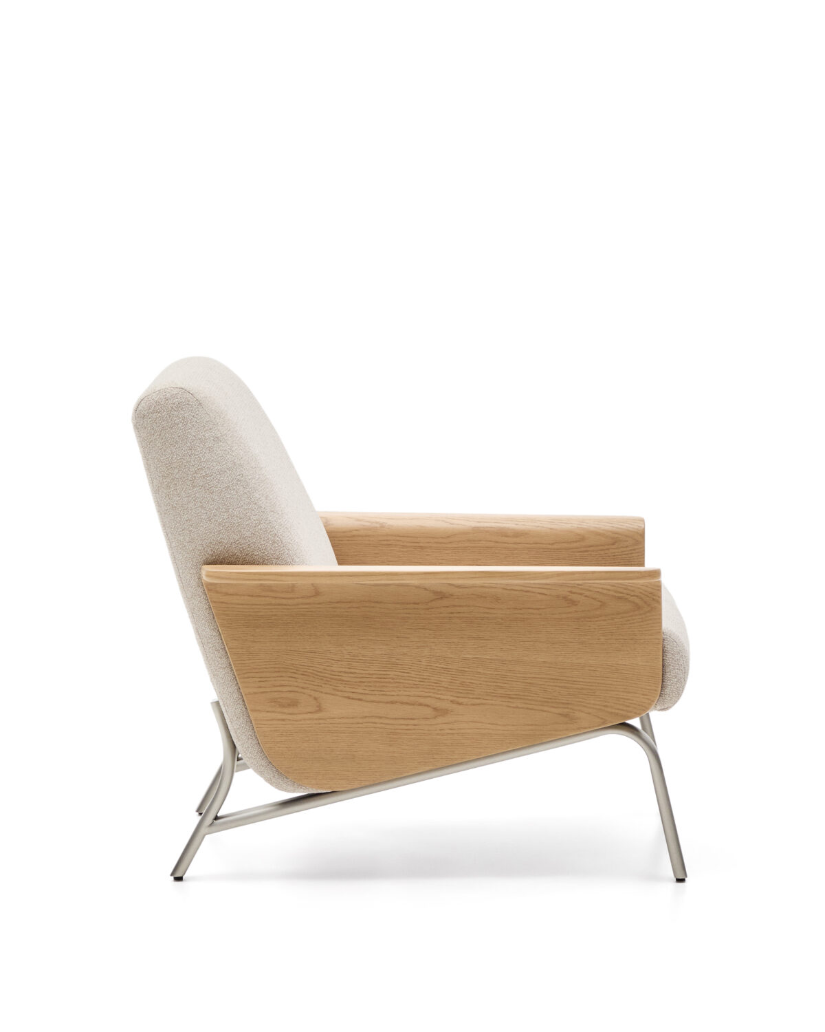 Kave Home Amsen fauteuil in beige met eiken multiplex en poten van geborsteld roestvrij staal - Afbeelding 6