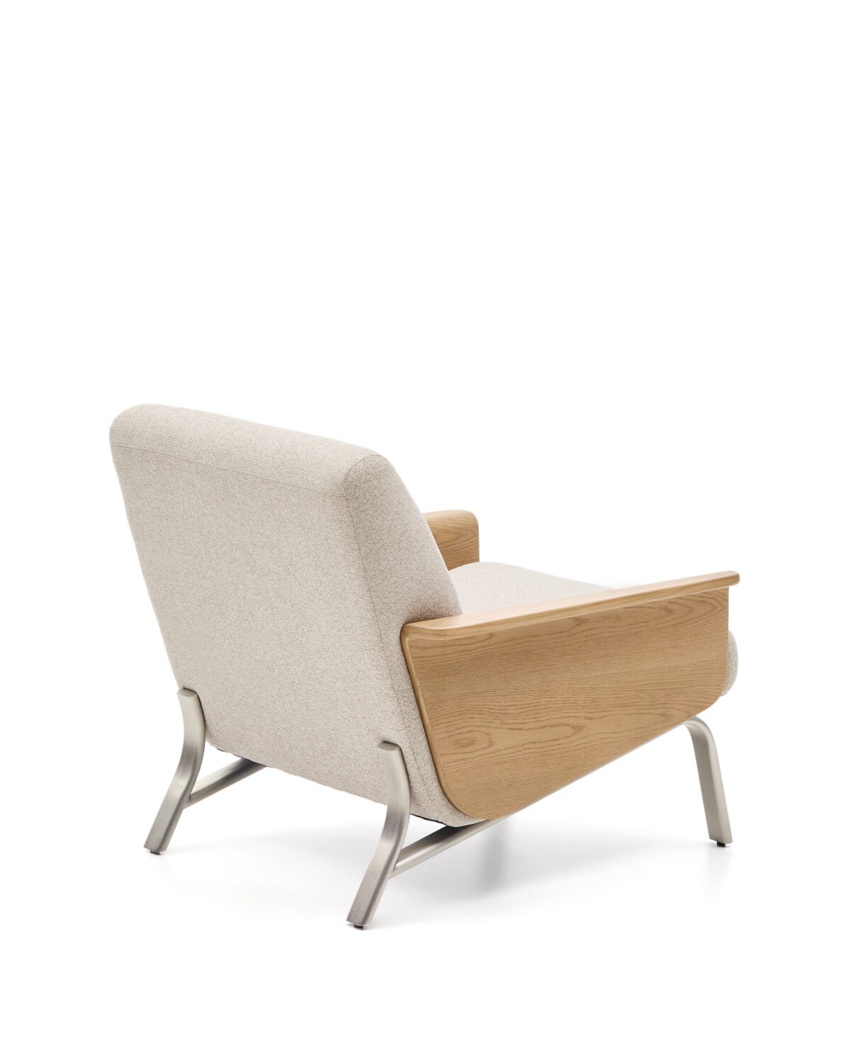 Kave Home Amsen fauteuil in beige met eiken multiplex en poten van geborsteld roestvrij staal - Afbeelding 7