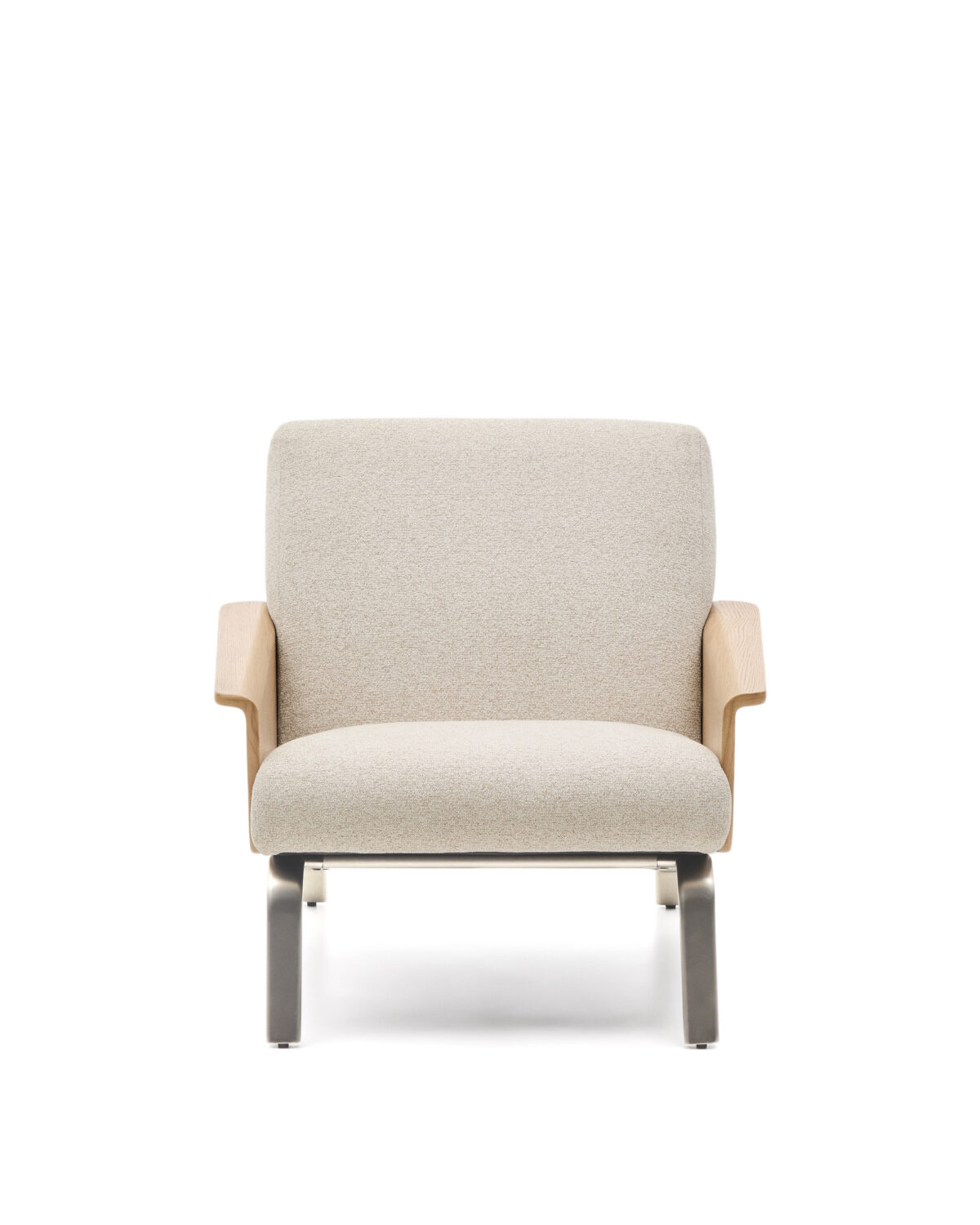 Kave Home Amsen fauteuil in beige met eiken multiplex en poten van geborsteld roestvrij staal - Afbeelding 8