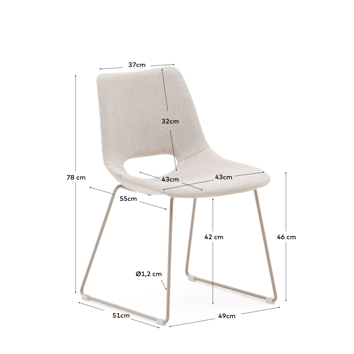 Kave Home Zahara beige stoel met stalen poten en beige afwerking FSC 100% - Afbeelding 10