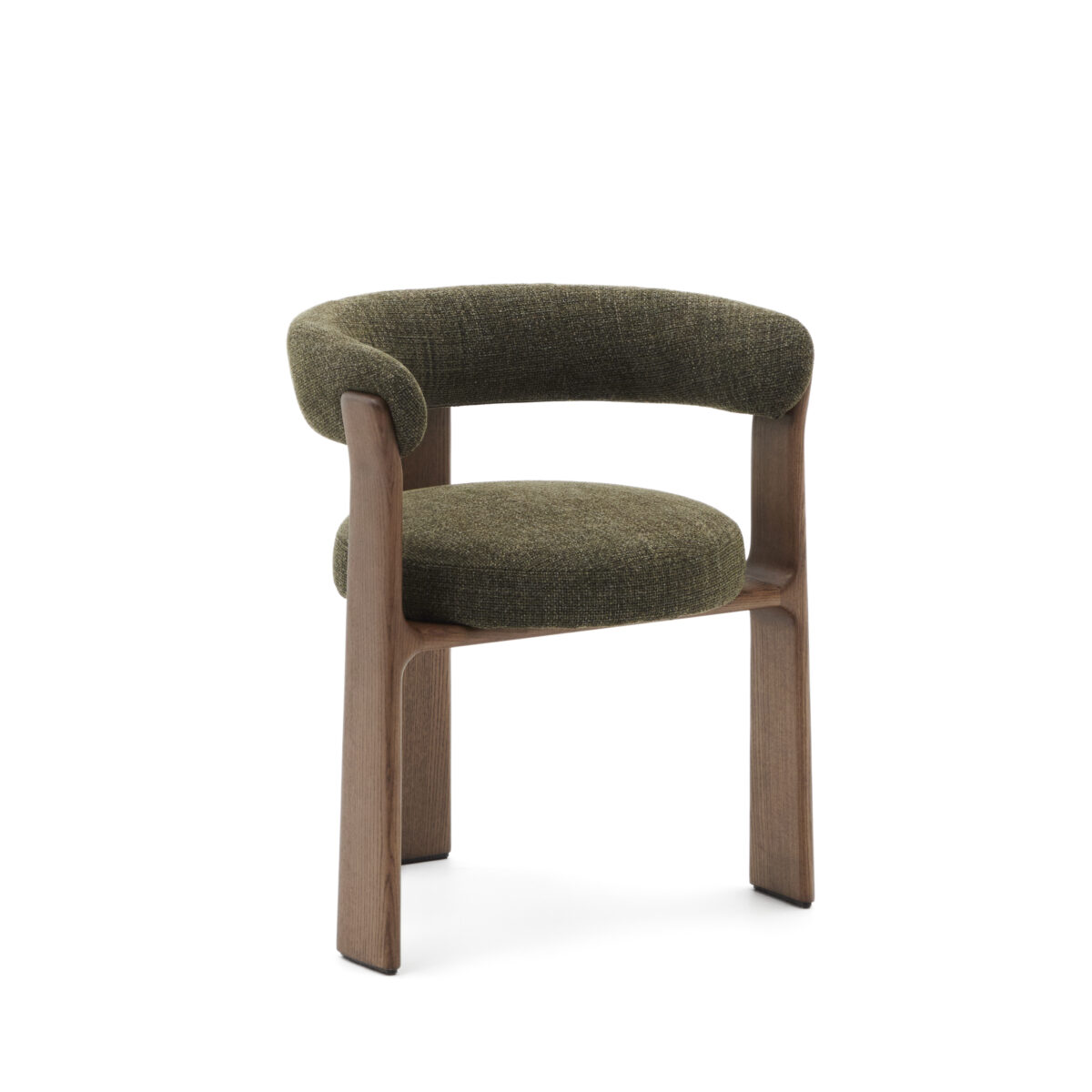 Kave Home Granite stoel met 3 poten in groene chenille en massief essenhout in noten afwerking FSC 100% - Afbeelding 5