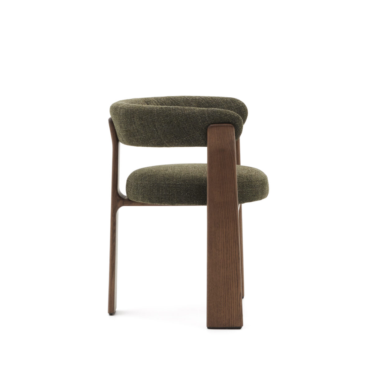 Kave Home Granite stoel met 3 poten in groene chenille en massief essenhout in noten afwerking FSC 100% - Afbeelding 6