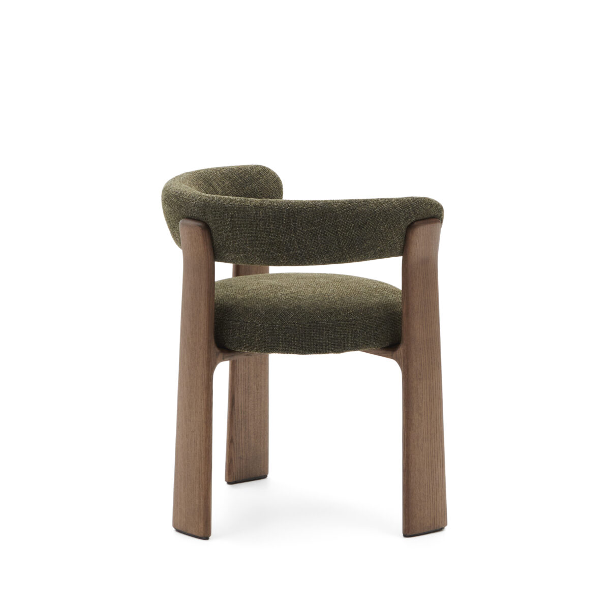 Kave Home Granite stoel met 3 poten in groene chenille en massief essenhout in noten afwerking FSC 100% - Afbeelding 7