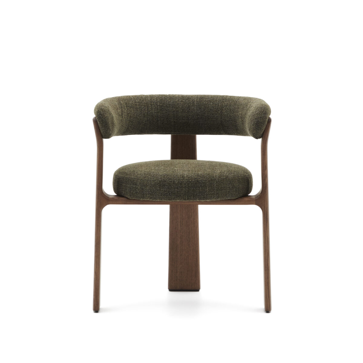 Kave Home Granite stoel met 3 poten in groene chenille en massief essenhout in noten afwerking FSC 100% - Afbeelding 8