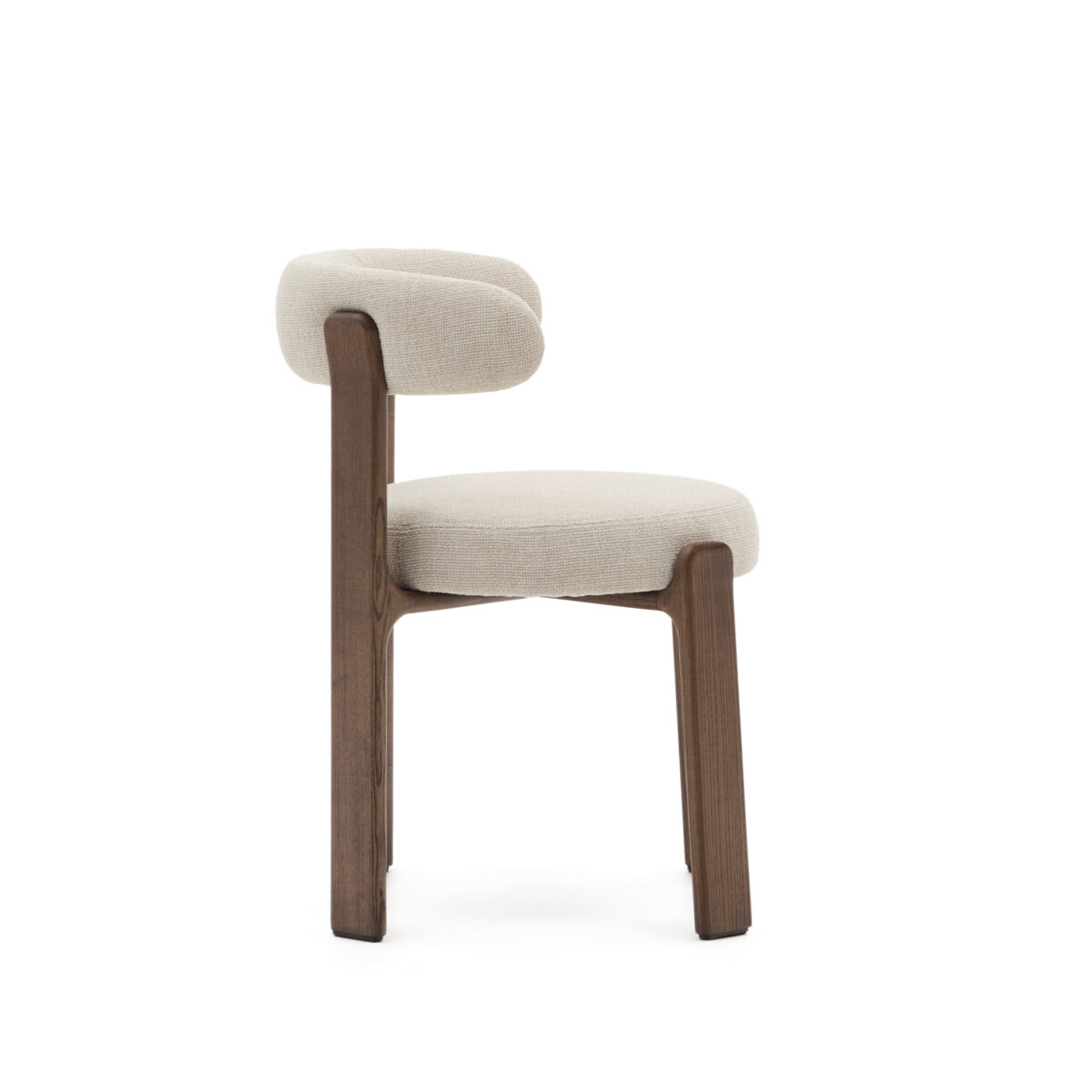 Kave Home Granite stoel in beige chenille en massief essenhout in noten afwerking FSC 100% - Afbeelding 6