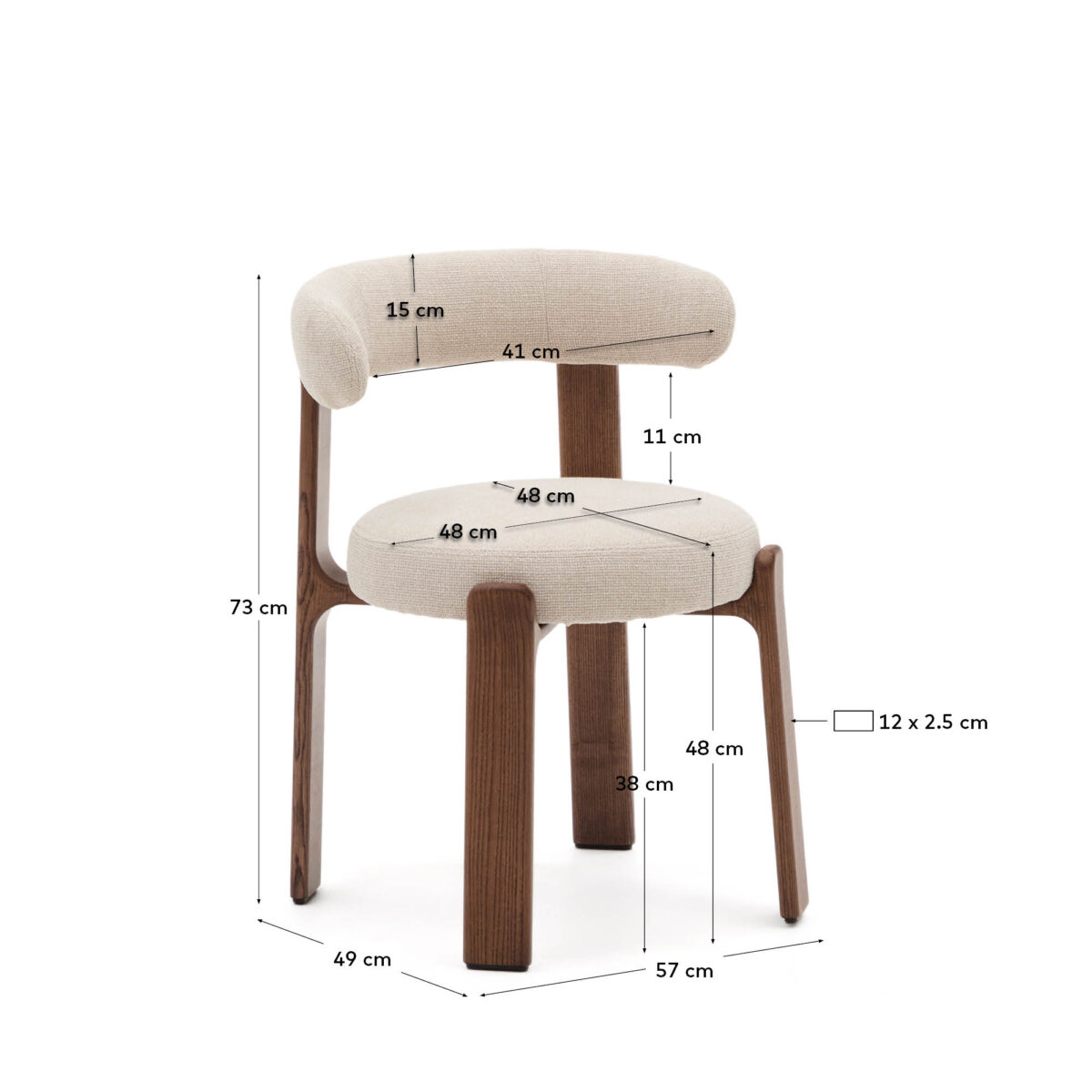 Kave Home Granite stoel in beige chenille en massief essenhout in noten afwerking FSC 100% - Afbeelding 9