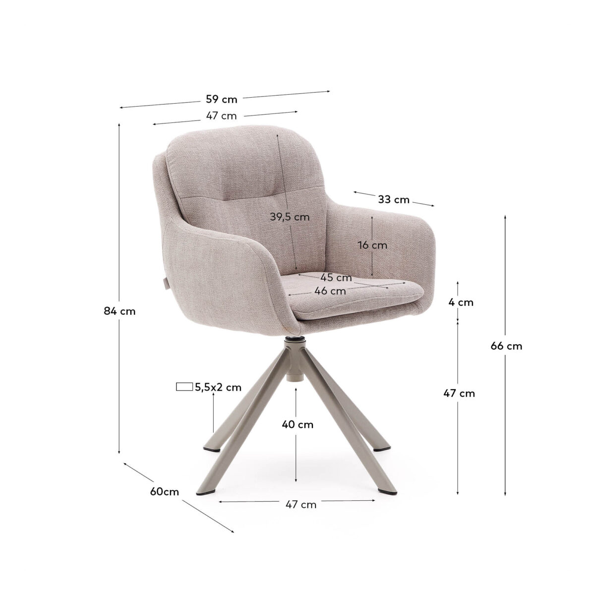 Kave Home Lexa draaistoel in beige chenille en stalen poten met beige afwerking - Afbeelding 9