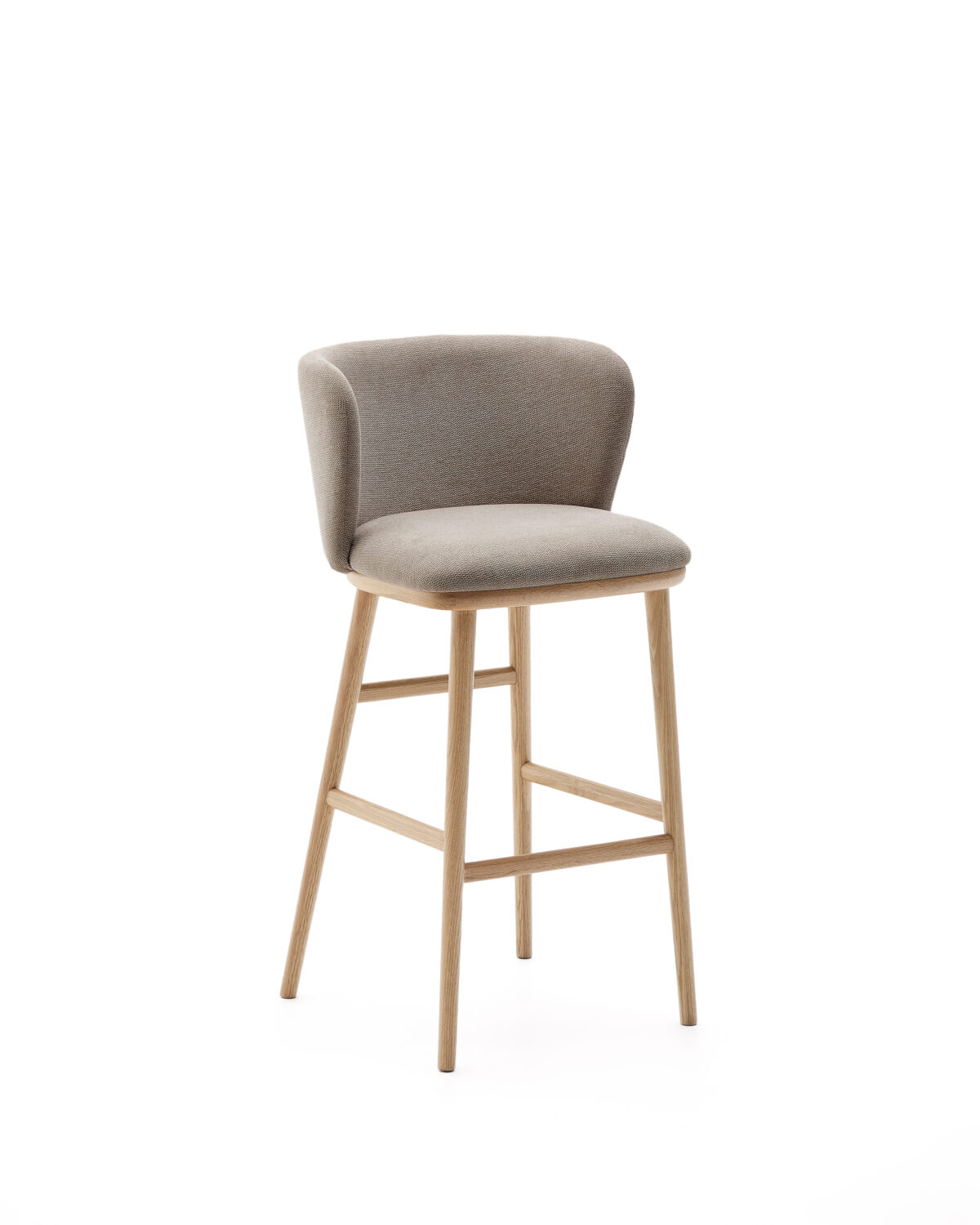 Kave Home Ciselia kruk bruin chenille essenhout afwerking in natuurlijke kleurtoon FSC Mix Credit 75 cm - Afbeelding 6