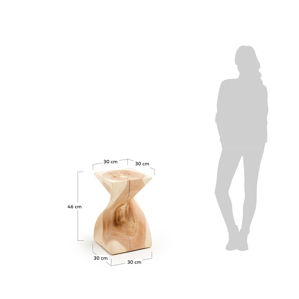 Kave Home Hakon massief regenboomhouten bijzettafeltje, 30 x 30 cm - Afbeelding 5