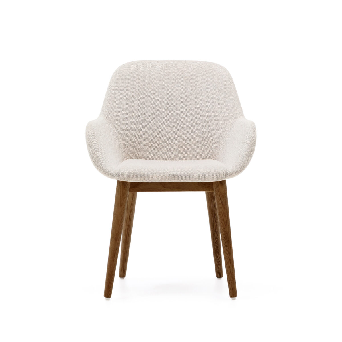 Kave Home Konna stoel in beige met massief essenhouten poten in een donkere afwerking - Afbeelding 10