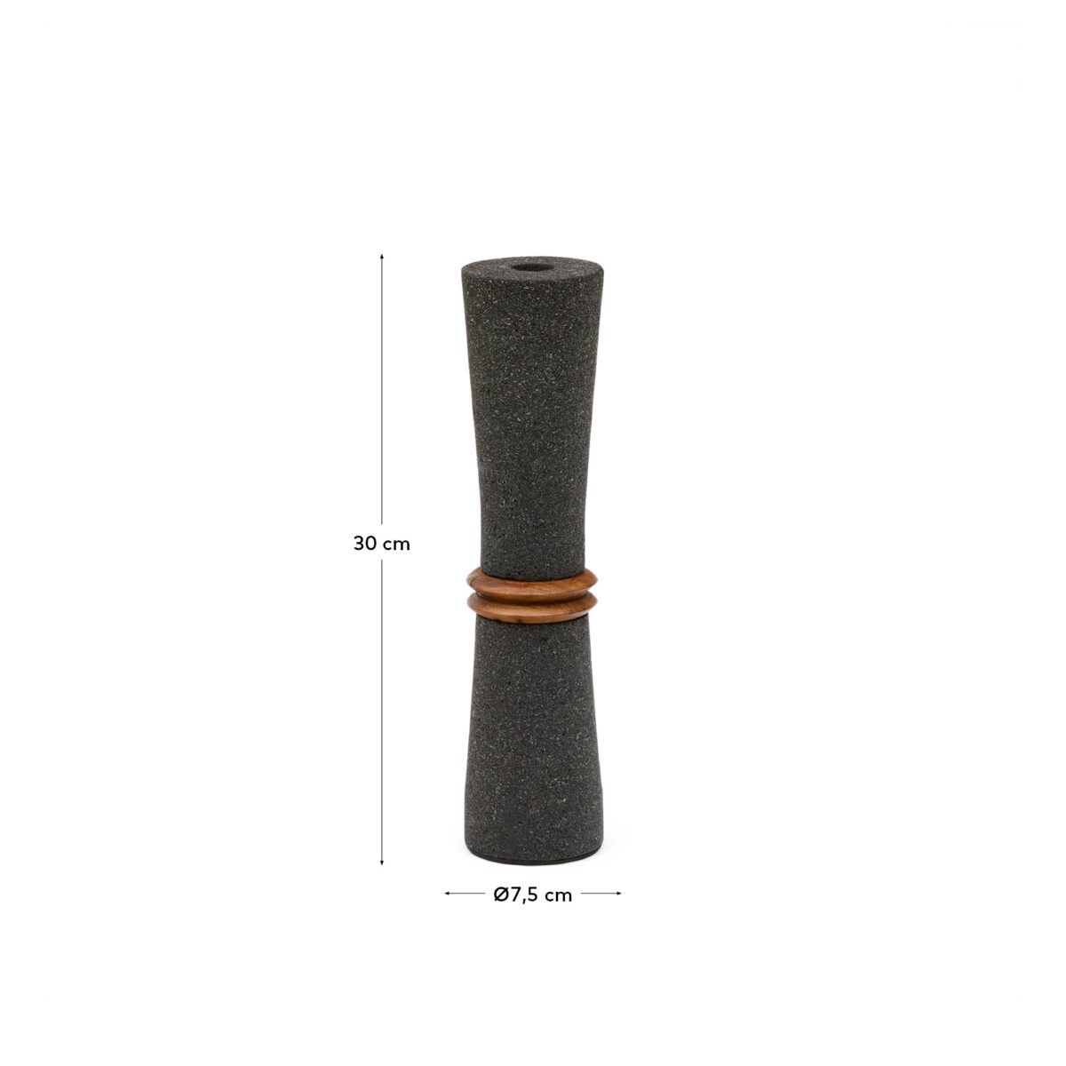 Kave Home Naro vaas van zwarte steen en teakhout 30 cm - Afbeelding 7