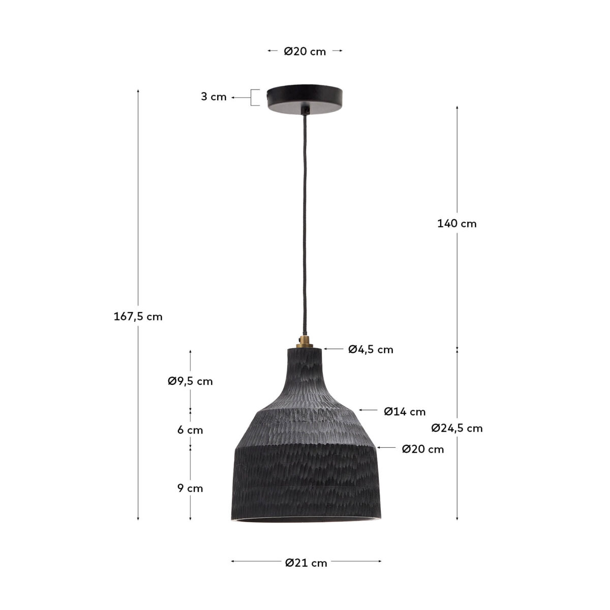 Kave Home Amire plafondlamp van hout met zwarte afwerking Ø 21 cm - Afbeelding 7