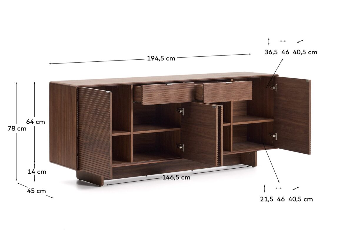 Kave Home Norlen dressoir met 4 deuren en 2 laden in walnootfineer FSC Mix Credit 194,5 x 78 cm - Afbeelding 12