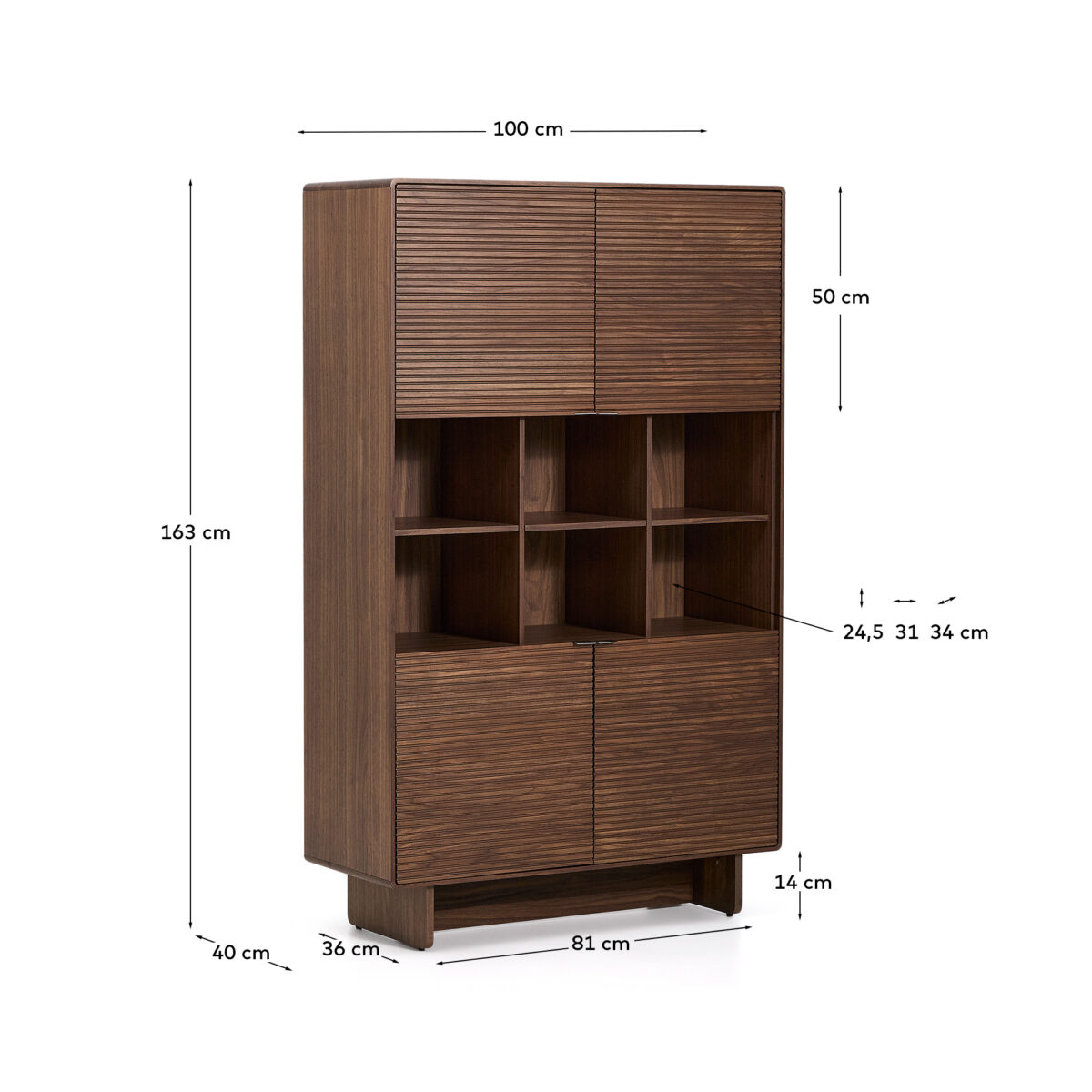 Kave Home Norlen hoog dressoir met 4 deuren in walnootfineer FSC Mix Credit 100 x 163 cm - Afbeelding 11