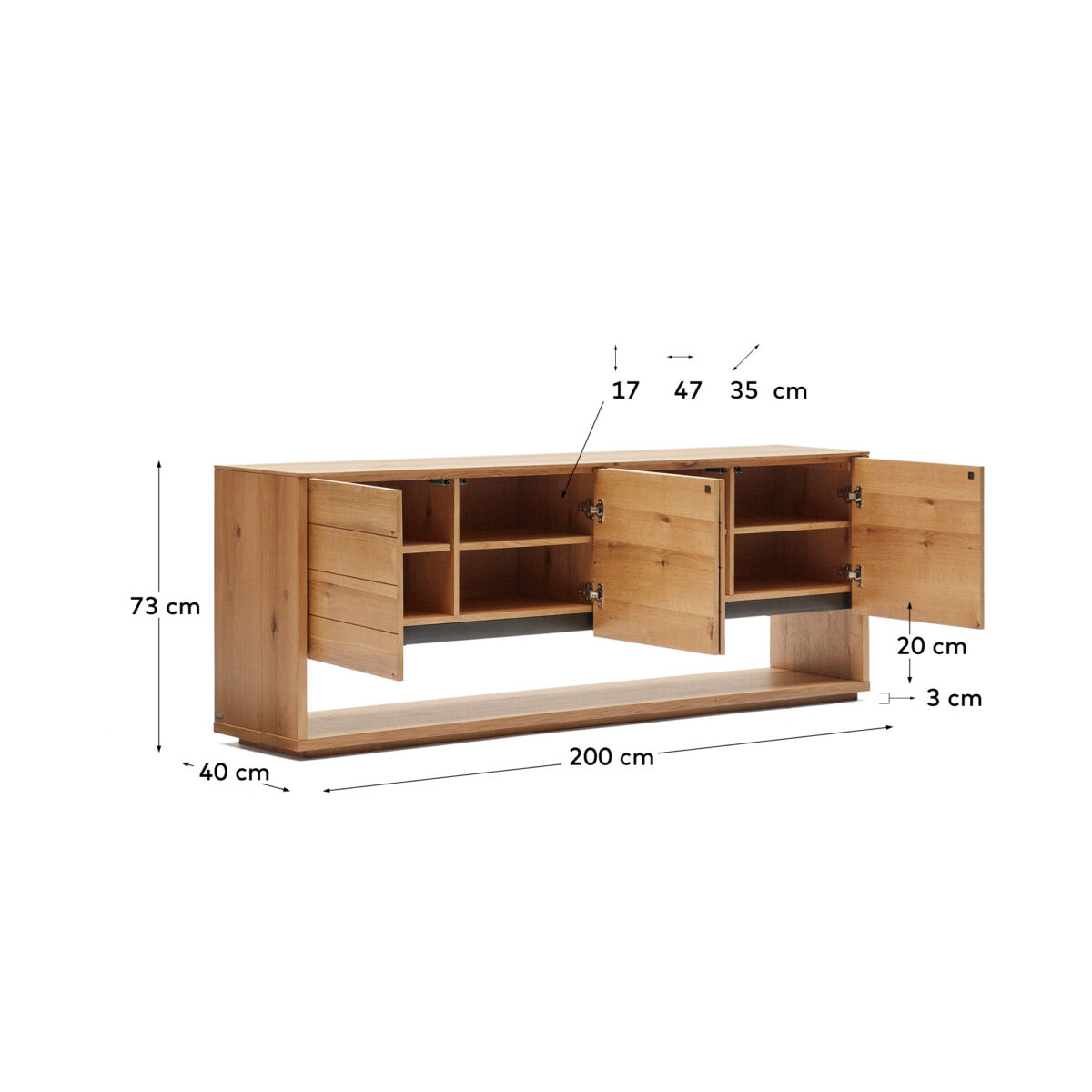 Kave Home Alguema dressoir 4 deuren in eiken fineer met natuurlijke afwerking 200 x 74 cm - Afbeelding 11