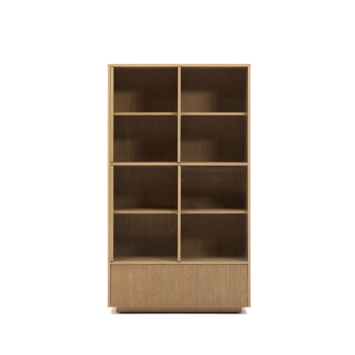 Kave Home Helvine vitrinekast 4 deuren 2 laden van eikenfineer en gehard glas 100 x 174 cm. FSC 100%