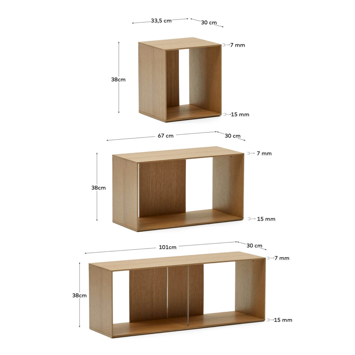 Kave Home Set Litto van 9 modulaire planken in eikenfineer 202 x 114 cm - Afbeelding 16