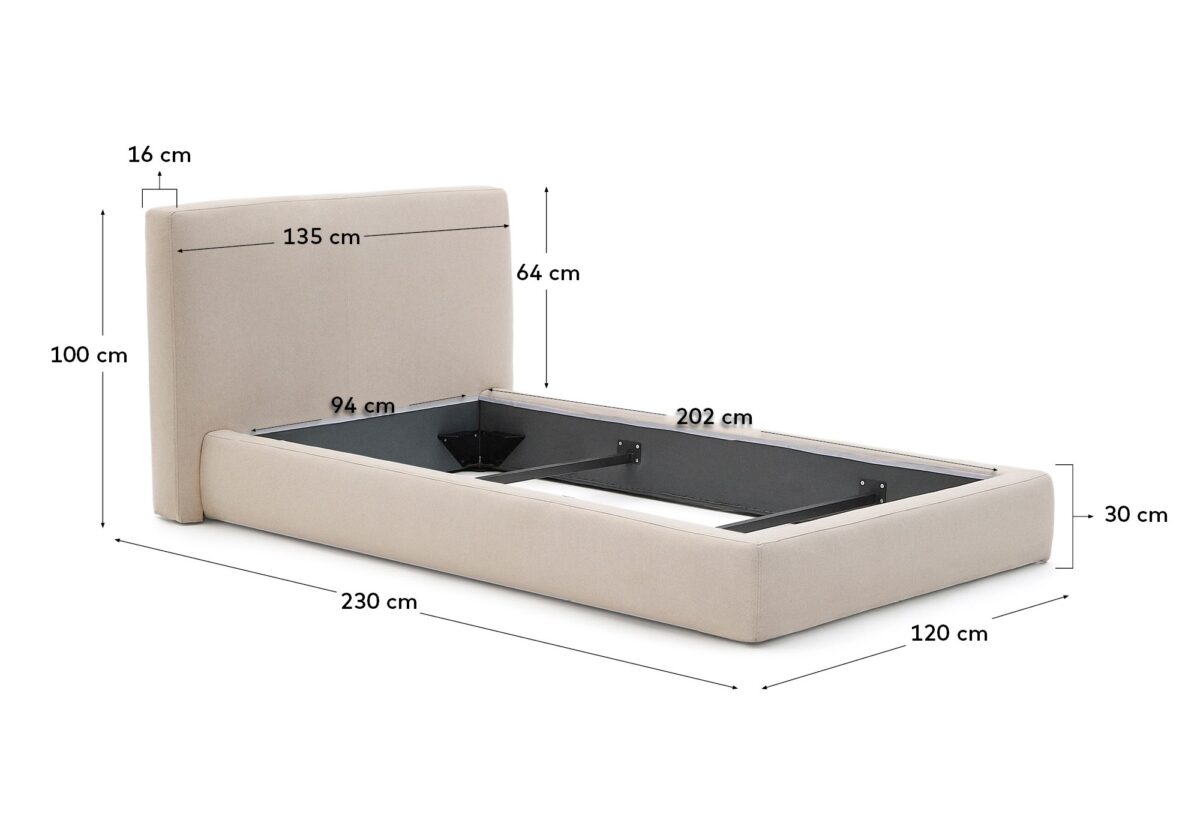Kave Home Blok bed met afneembare hoes, ecru, voor matras van 90 x 200 cm FSC Mix Credit - Afbeelding 7