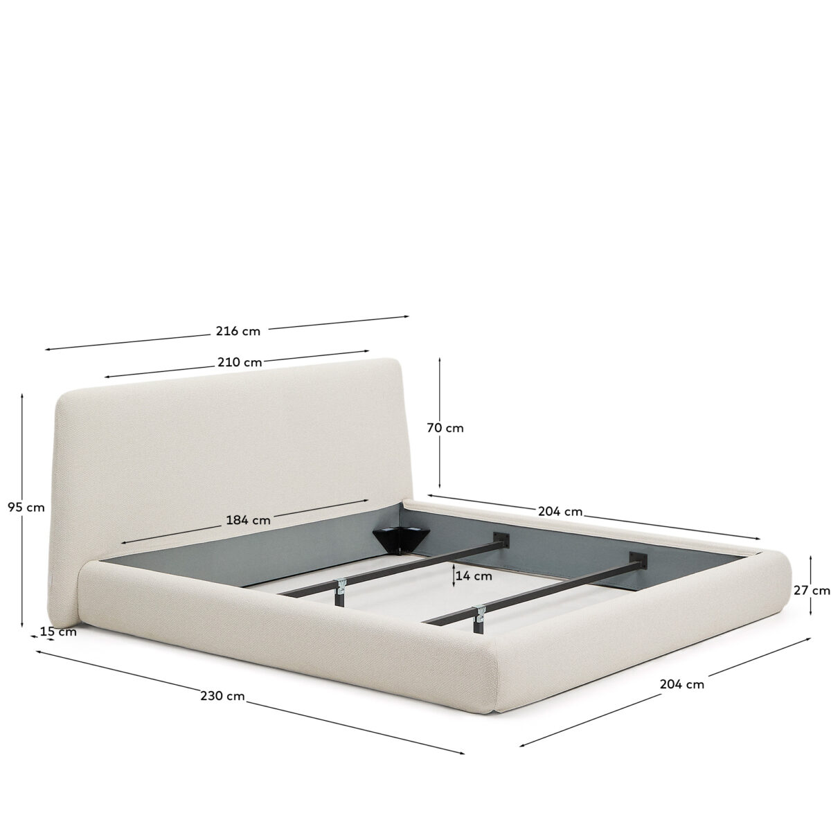 Kave Home Martina bed met afneembare hoes van ecru chenille voor matras van 180 x 200 cm - Afbeelding 10