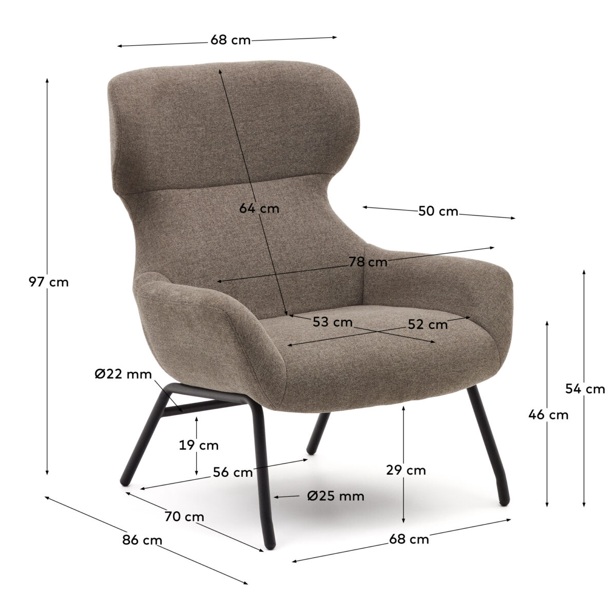Kave Home Belina-fauteuil van lichtbruine chenille en staal met zwarte afwerking FSC 100% - Afbeelding 13
