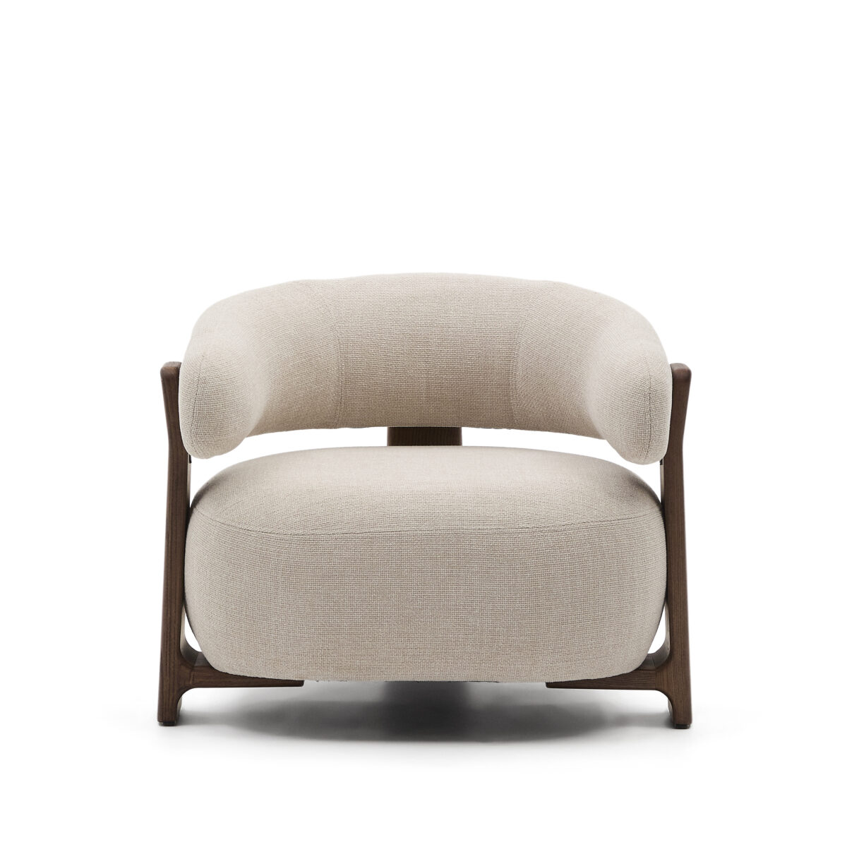 Kave Home Granite fauteuil in beige chenille en poten van massief essenhout in noten afwerking FSC 100% - Afbeelding 8