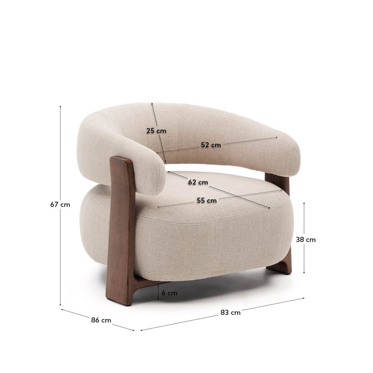 Kave Home Granite fauteuil in beige chenille en poten van massief essenhout in noten afwerking FSC 100% - Afbeelding 9