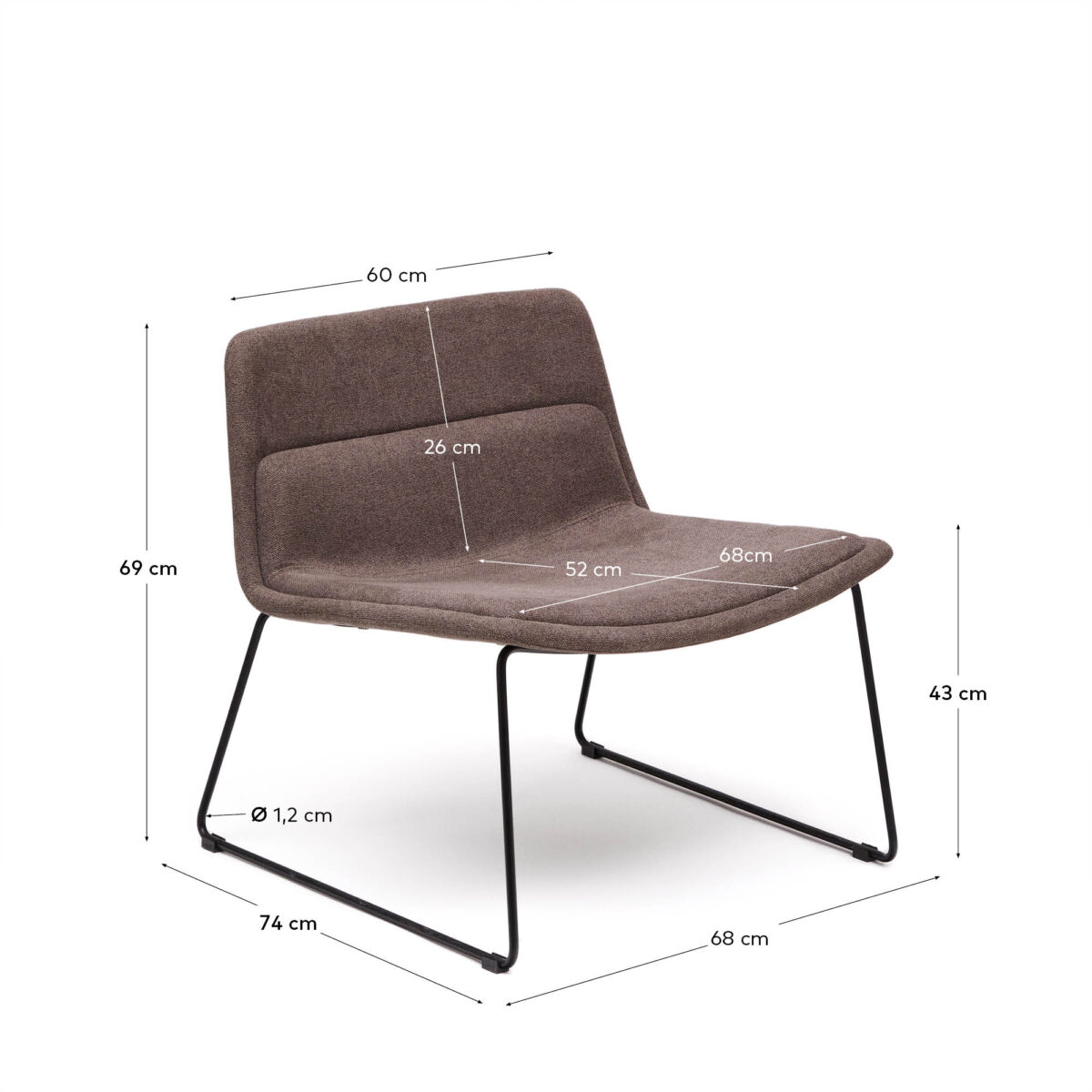 Kave Home Zahara fauteuil bruin en staal met zwarte afwerking, 100% FSC. - Afbeelding 8