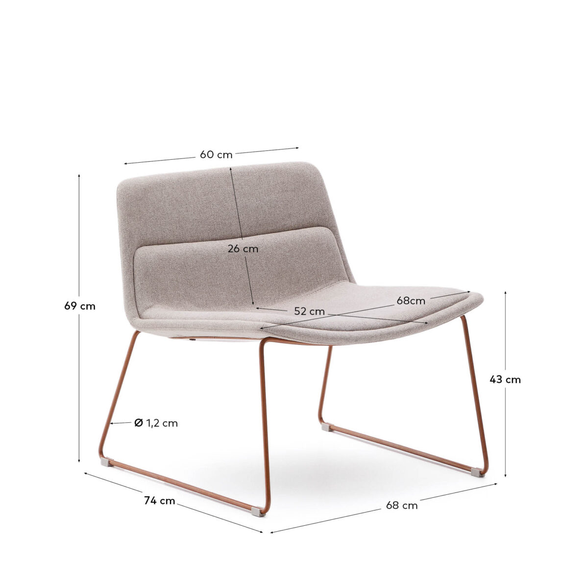 Kave Home Zahara beige fauteuil met stalen poten en terracotta afwerking FSC 100% - Afbeelding 9
