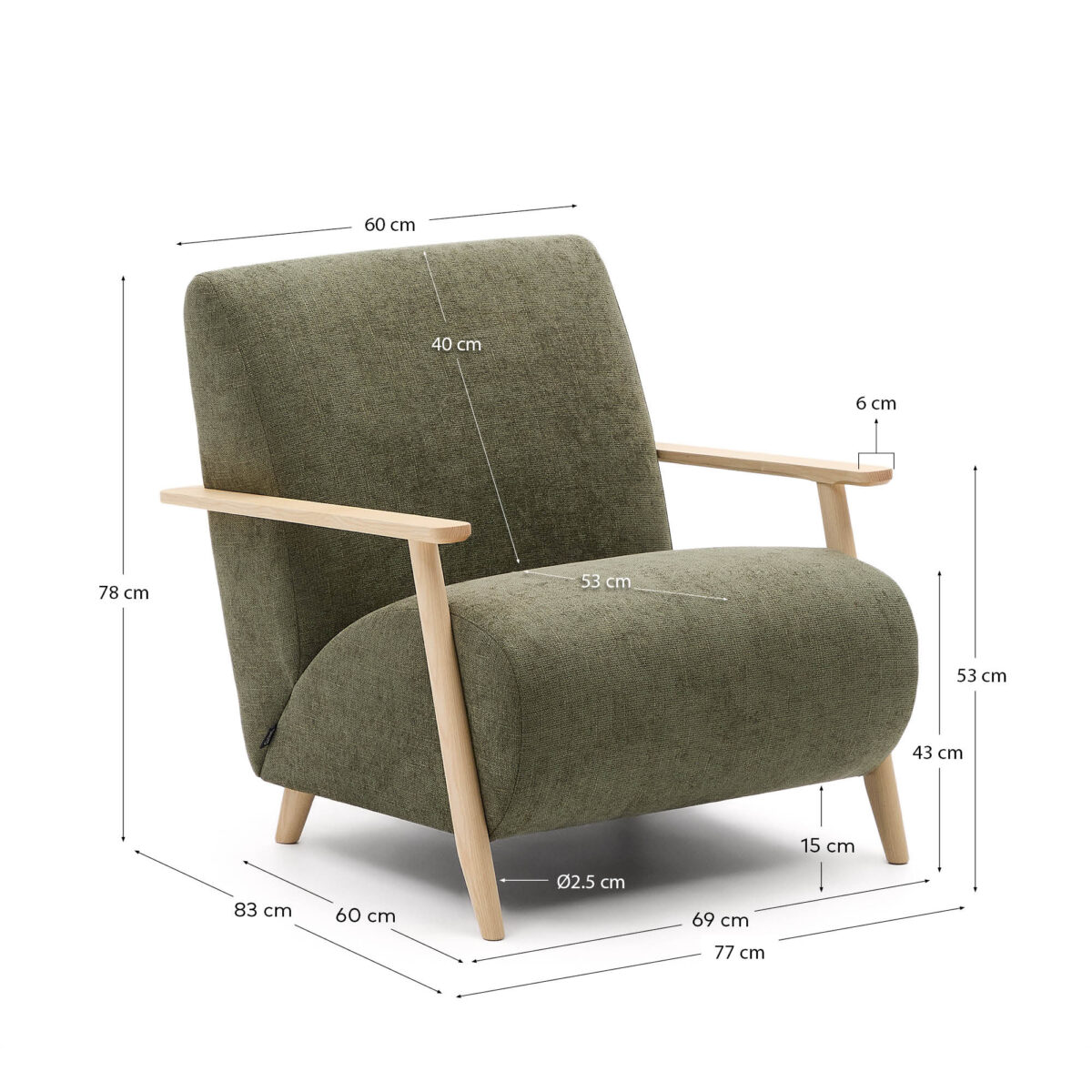 Kave Home Fauteuil Meghan in groene chenille en van massief essenhout in naturel afwerking FSC Mix Credit - Afbeelding 13