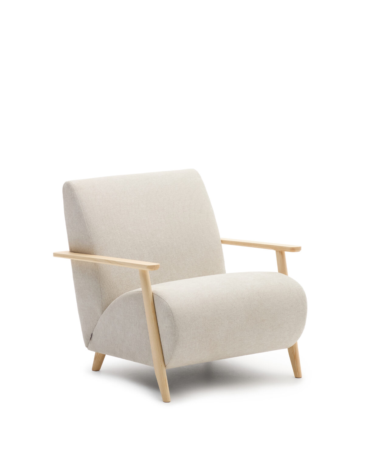 Kave Home Fauteuil Meghan in parelkleurige chenille en van massief essenhout in naturel afwerking FSC Mix Credit