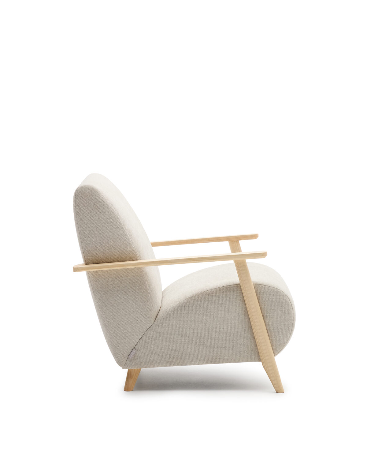 Kave Home Fauteuil Meghan in parelkleurige chenille en van massief essenhout in naturel afwerking FSC Mix Credit - Afbeelding 5