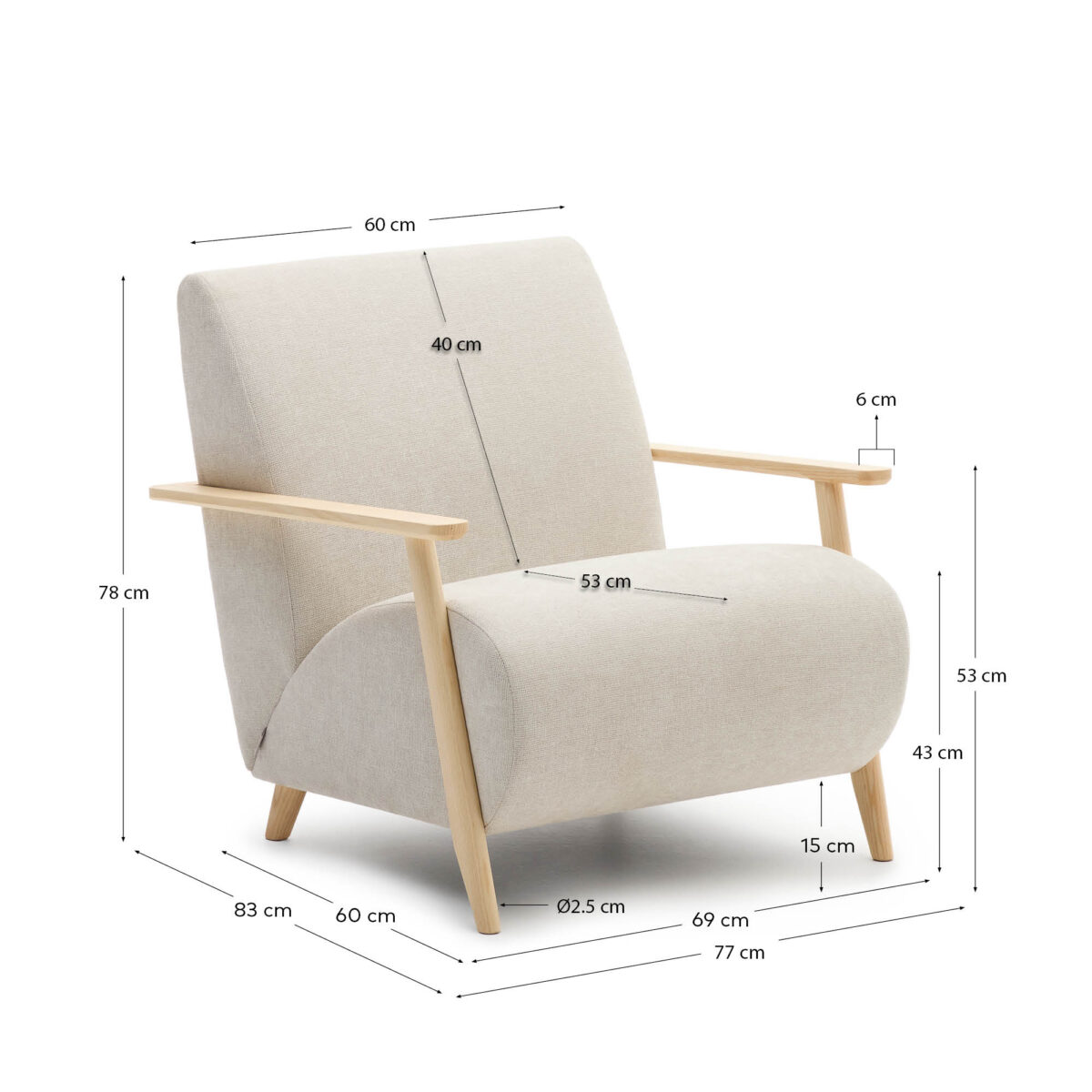 Kave Home Fauteuil Meghan in parelkleurige chenille en van massief essenhout in naturel afwerking FSC Mix Credit - Afbeelding 8