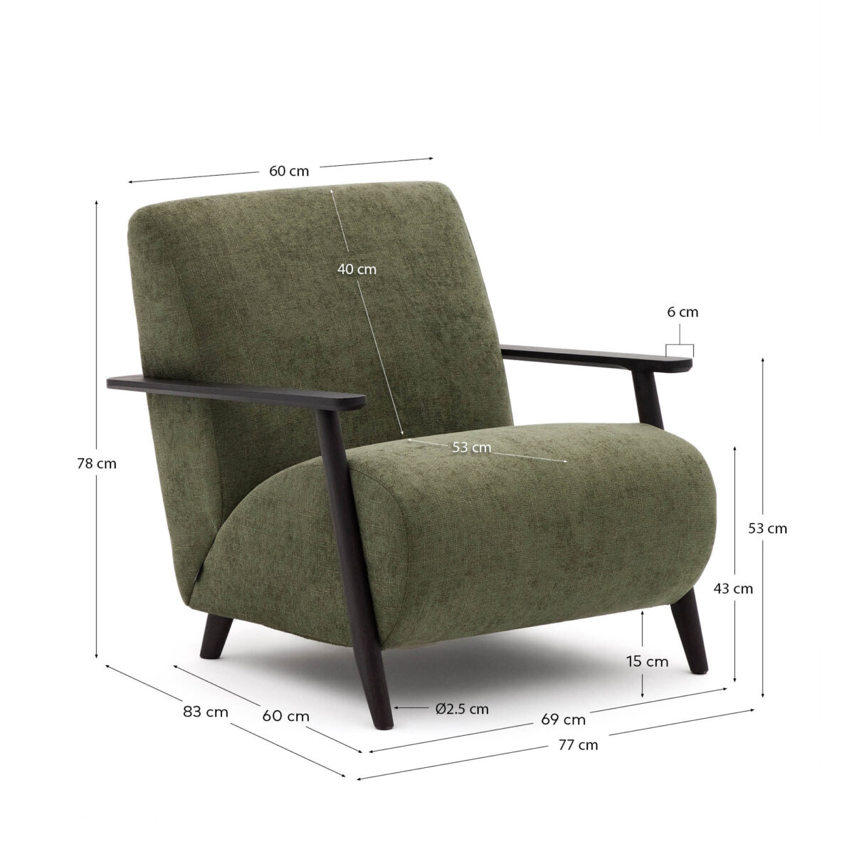Kave Home Fauteuil Meghan in groene chenille en van massief essenhout met wengé afwerking FSC Mix Credit - Afbeelding 10