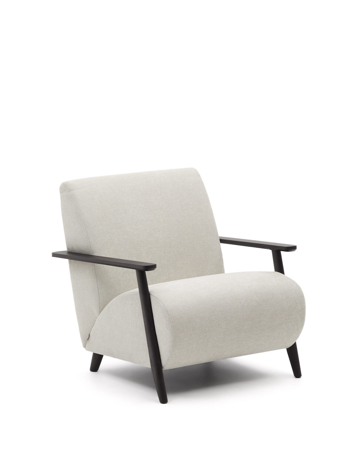 Kave Home Fauteuil Meghan in parelkleurige chenille en van massief essenhout met wengé afwerking FSC Mix Credit - Afbeelding 5