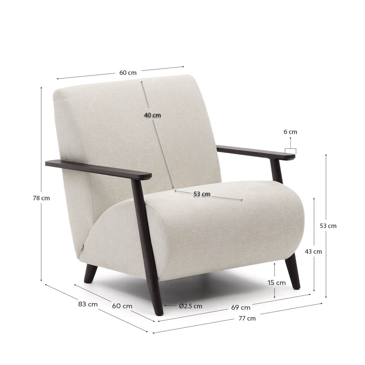 Kave Home Fauteuil Meghan in parelkleurige chenille en van massief essenhout met wengé afwerking FSC Mix Credit - Afbeelding 12