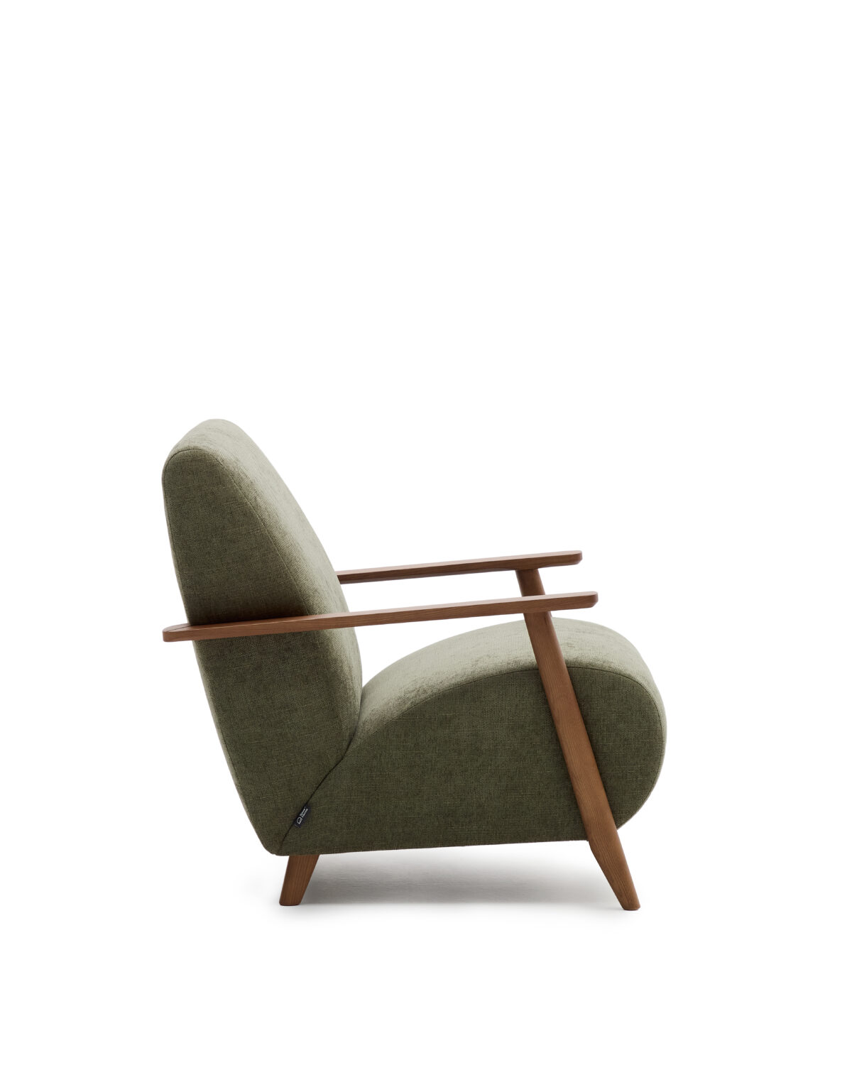 Kave Home Meghan fauteuil van groen chenille massief essenhout met notenhout afwerking FSC Mix Credit - Afbeelding 5