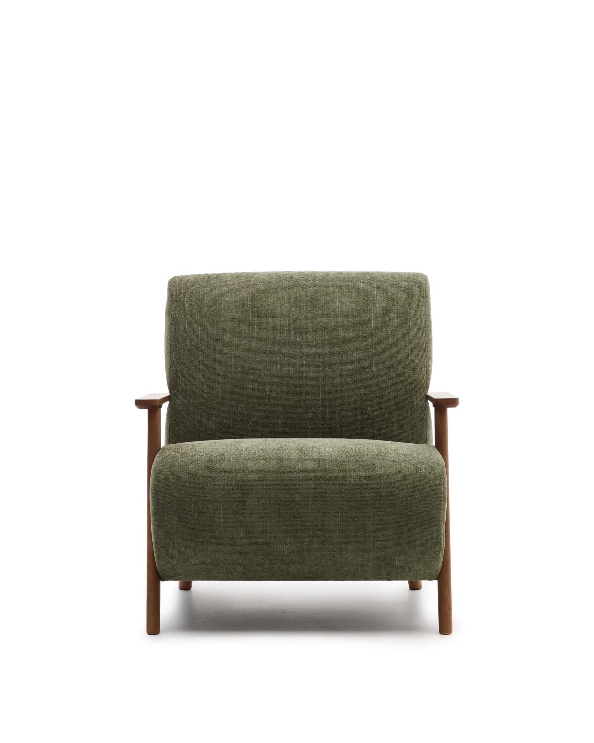 Kave Home Meghan fauteuil van groen chenille massief essenhout met notenhout afwerking FSC Mix Credit - Afbeelding 7